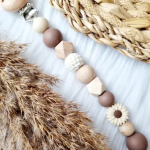 Attache tétine Daisy marron beige