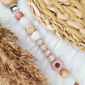 Attache tétine Daisy rose et transparent