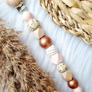 Attache tétine – Fleurs / bronze