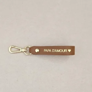 Porte-clé en cuir camel – Papa d&rsquo;amour