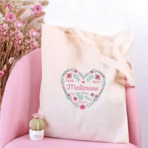 Tote bag – Coeur en fleurs Maîtresse